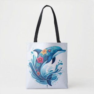 Bolso De Tela Delfín ordenado con diseño floral - Océano vibrant