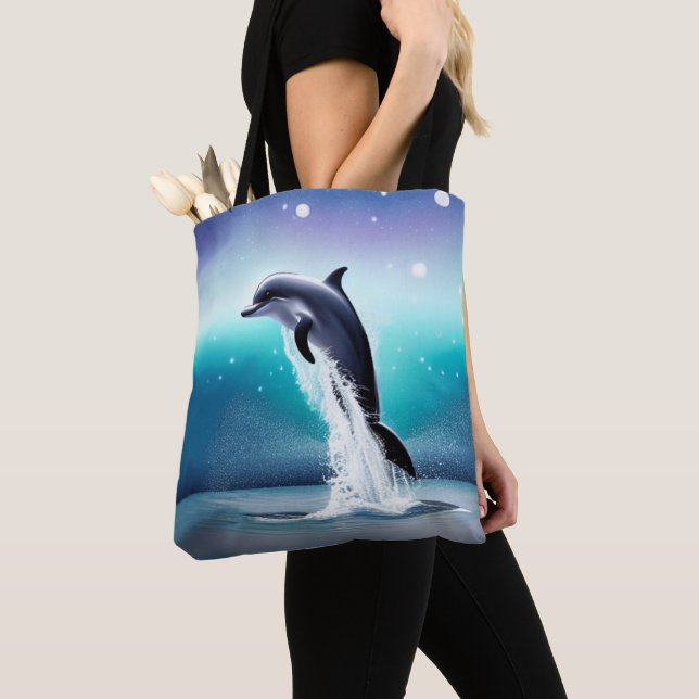 Bolso De Tela Delfín Saltando En el Océano (Detalle)