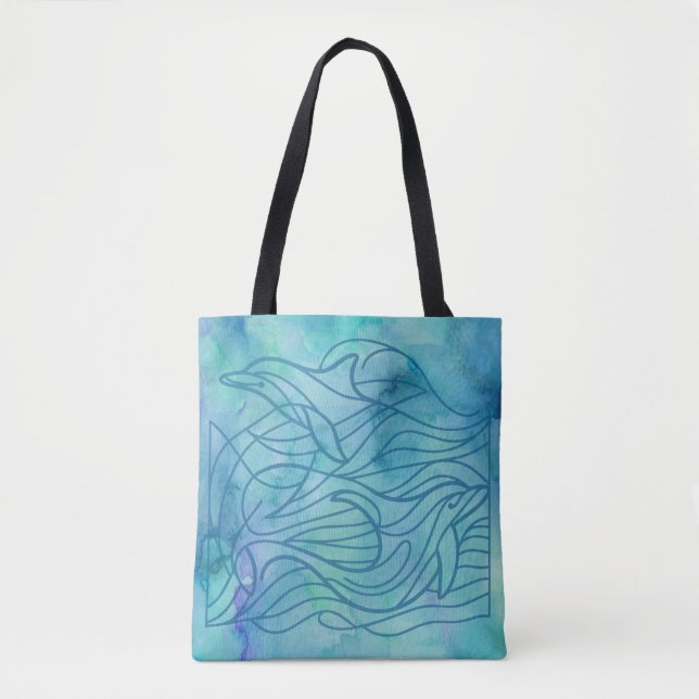 Bolso De Tela Delfines - Azul (Anverso)