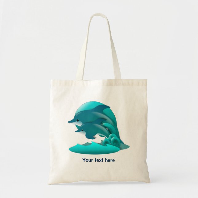 Bolso De Tela Delfines azules saltantes personalizados (Frente)