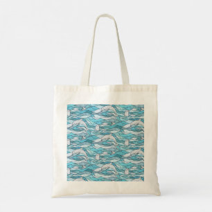 Bolso De Tela Delfines de vidrio manchado del océano azul