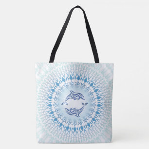Bolso De Tela Delfines Mandala Azul Marítimo Blanco