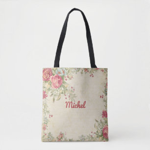 Bolso De Tela Delicado Diseño Floral Monogramado Tote Bag
