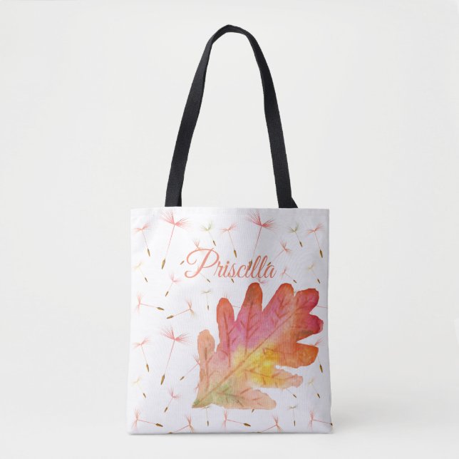 Bolso De Tela Delicados Dandelions & Autumn Leaf (Anverso)