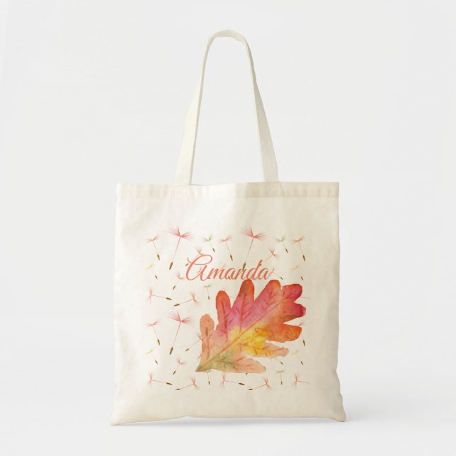 Bolso De Tela Delicados Dandelions & Autumn Leaf (Frente)