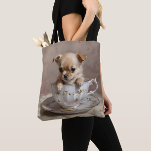 Bolso De Tela Delicia diminuta: cachorro de Chihuahua en una taz