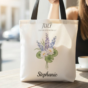 Bolso De Tela Delphinium Nenúfar Floral del Mes de Nacimiento de