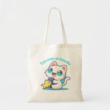 Demasiado lindo Kawaii Anim Cat & Fish Tote Bag