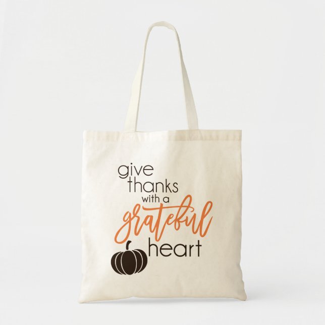 Bolso De Tela Den Gracias Con Un Corazón Agradecido. (Frente)