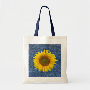 Bolso De Tela Denim Azul Floral Cubierta Aspecto Girasol Amarill