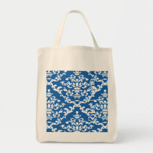 Bolso De Tela Denim Blue Bold Damask con el nombre @ Emporiomoff
