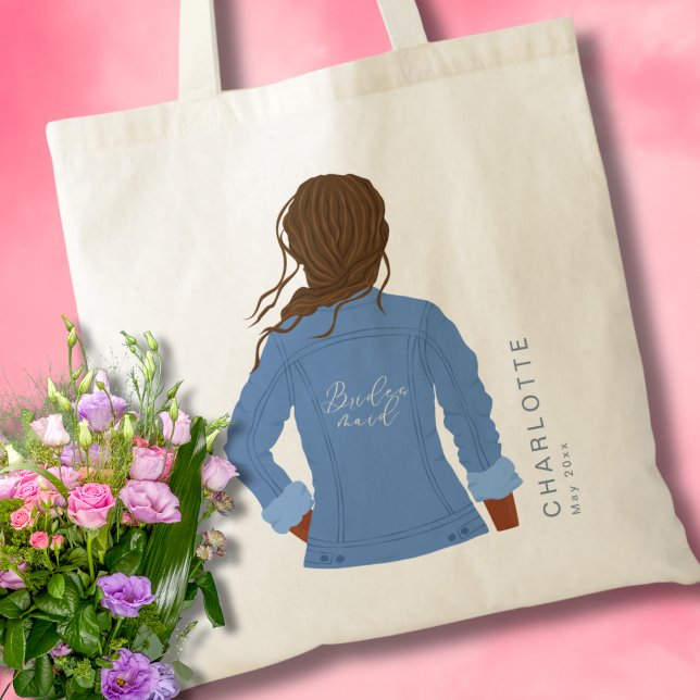 Bolso De Tela Denim Chaqueta de mano con pelo oscuro y dama de h (Subido por el creador)