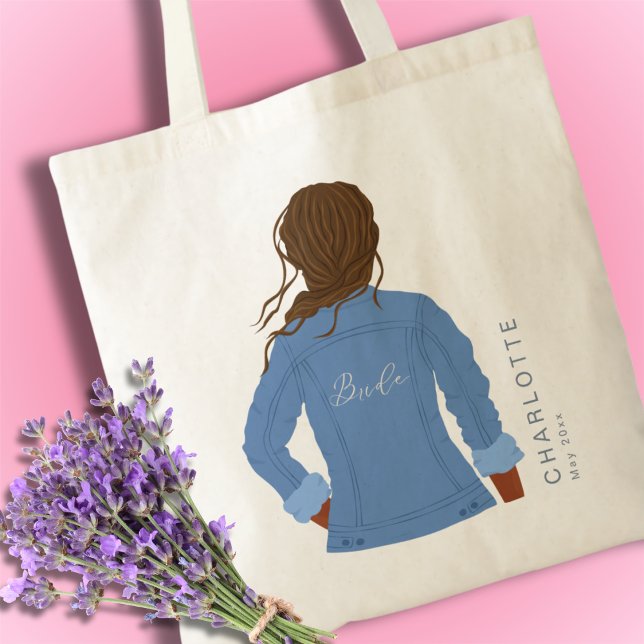 Bolso De Tela Denim Chaqueta de mano con pelo oscuro y novia de  (Subido por el creador)