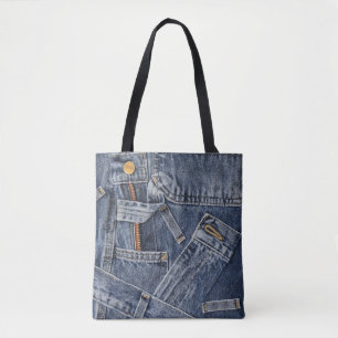 Bolso De Tela Denim de Jeans Azules Resumen Tote de Arte