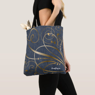 Bolso De Tela Denim Look with Gold Flourialized Personalizado