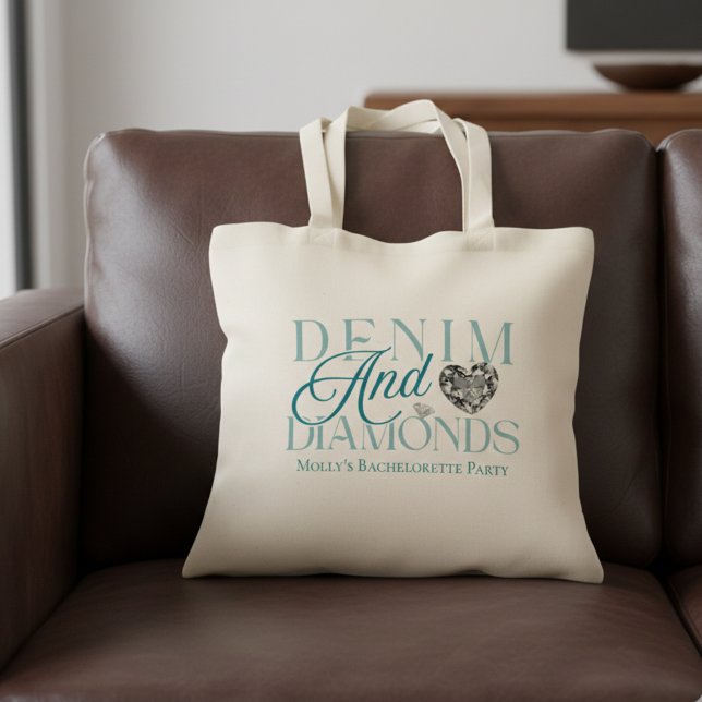 Bolso De Tela Denim y diamantes - Diseño de soltera occidental (Denim and Diamonds Western Bachelorette Tote Bag)