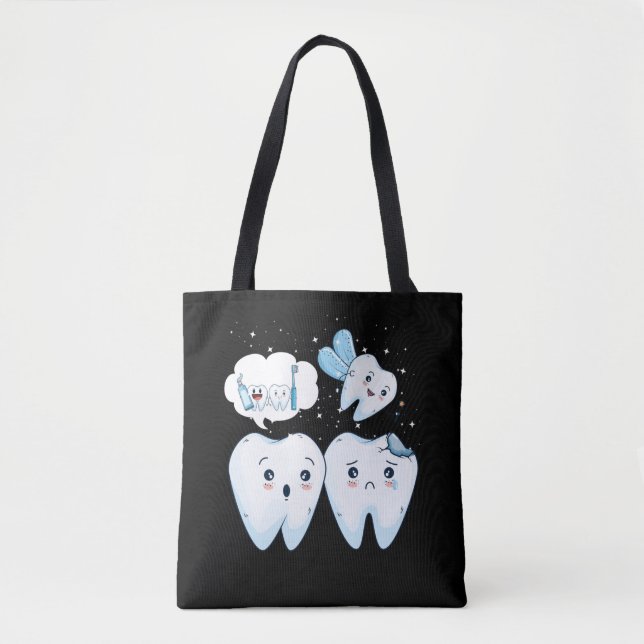 Bolso De Tela Dentista Feliz Diente Cute Auxiliar Dental (Anverso)