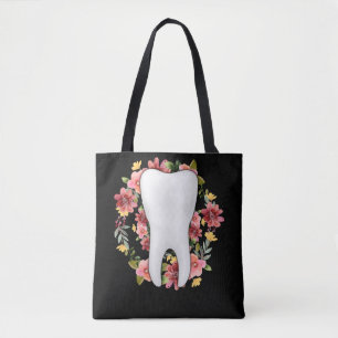 Bolso De Tela Dentista Floral Flores Dientes Auxiliar Dental