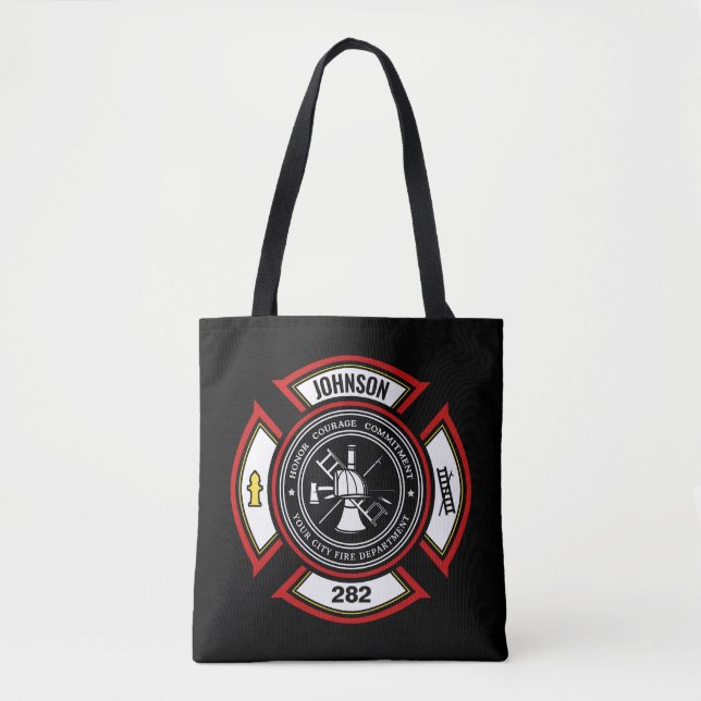 Bolso De Tela Departamento de Bomberos AÑADIR NOMBRE Insignia pa (Anverso)