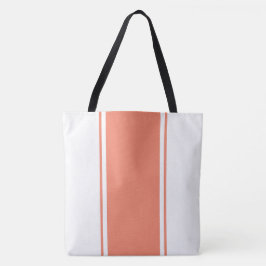 Bolso De Tela Deportivo Chic Salmón Rayas de Carreras sobre Blan