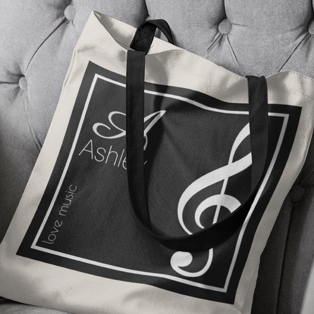 Bolso De Tela Depuración de nombres, primer y blanco, negro musi (❤ music)