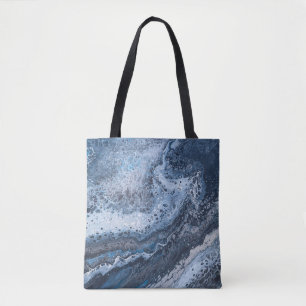 Bolso De Tela Deriva Oceánica Azul y Gris Abstracta