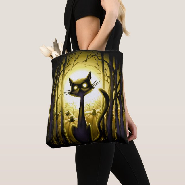 Bolso De Tela Derpy Little Halloween Cat in the Pumpkin Patch (Detalle)