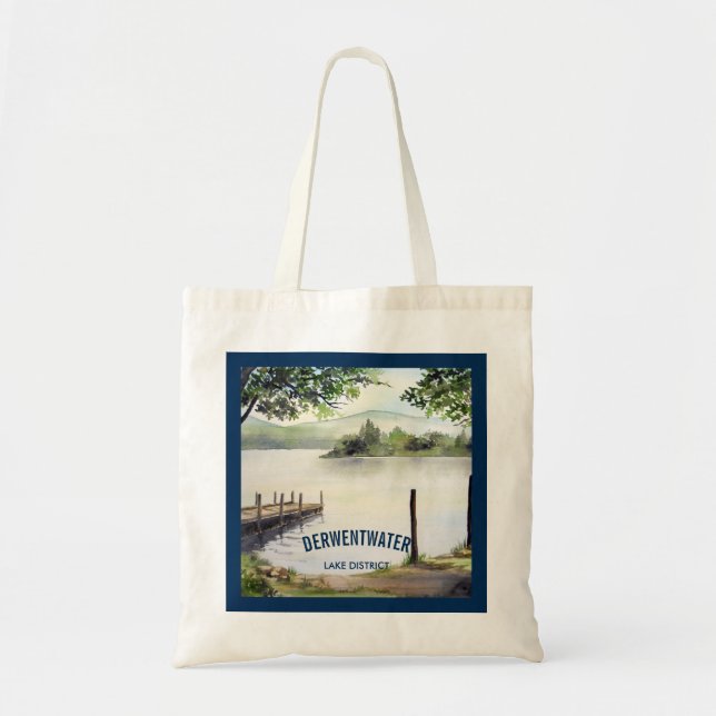 Bolso De Tela Derwent Water Keswick England Pintado de acuarela (Frente)