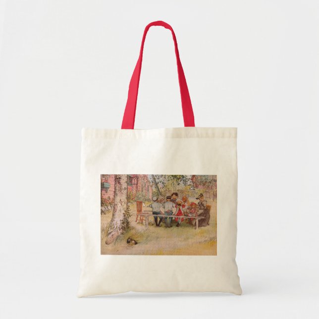 Bolso De Tela Desayuno bajo el gran birch de Carl Larsson (Frente)