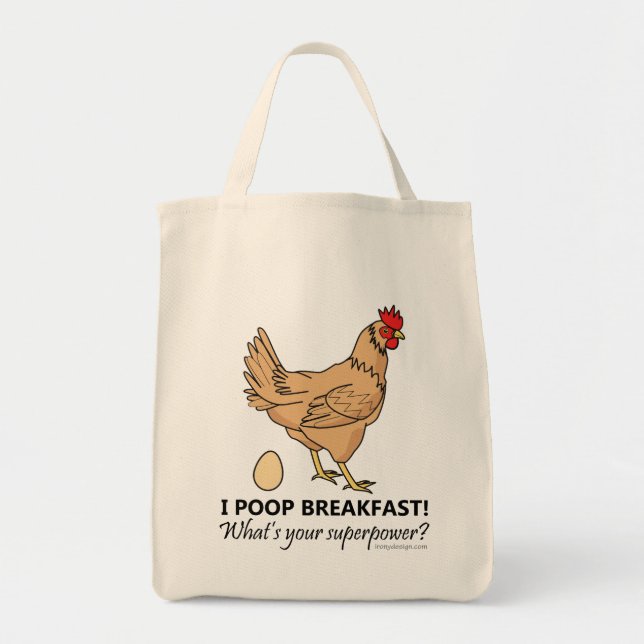 Bolso De Tela Desayuno de Chicken Poops Funny (Frente)