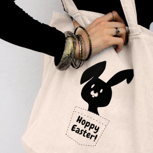 Bolso De Tela Deseo de Pascua Alegre con conejo negro juguetón
