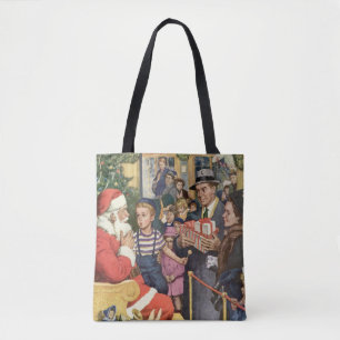 Bolso De Tela Deseo Navideño Antiguo, Niño en la Regazo de Santa