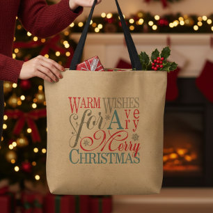 Bolso De Tela Deseos Cálidos Tipografía Kraft Rojo/Verde ID589