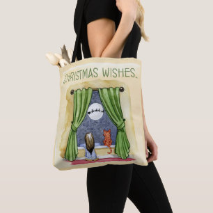 Bolso De Tela Deseos de Navidad Niño y Gato Xmas