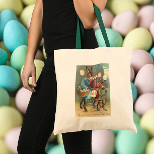 Bolso De Tela Deseos de Pascua Victorianos Antiguos con Conejito