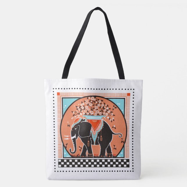 Bolso De Tela Desfile de Elefantes en Naranja (Anverso)