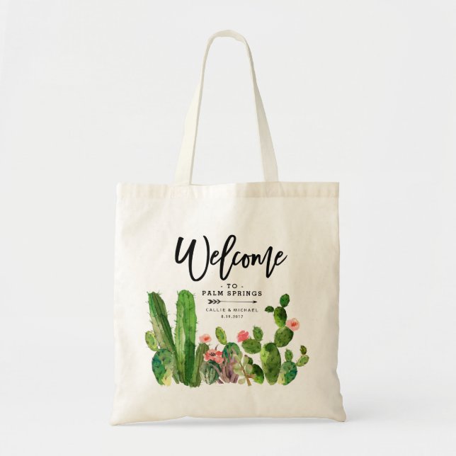 Bolso De Tela Desierto Suculento Cactus Boda Bag de bienvenida (Frente)