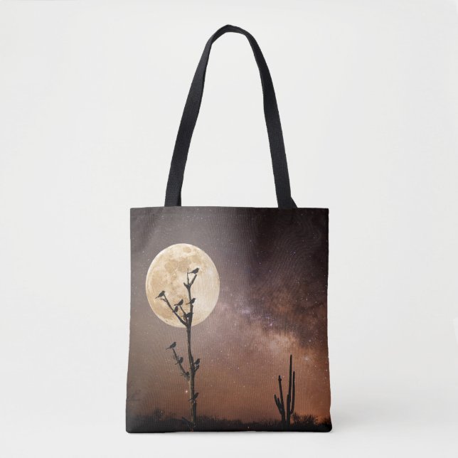 Bolso De Tela Desiertos | Cactus de Saguaro con aves en el desie (Anverso)