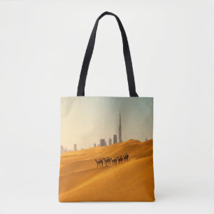 Bolso De Tela Desiertos Vista aérea de Dubai con camellos