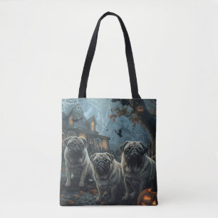 Bolso De Tela Deslumbramiento de la noche de Pug Halloween
