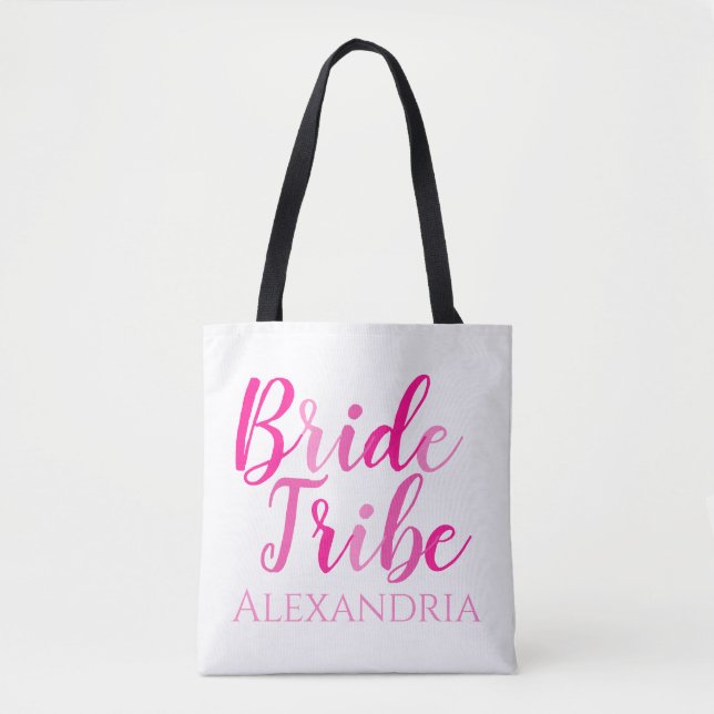 Bolso De Tela Despedida de soltera Bride Tribe Rosa Fucsia (Anverso)