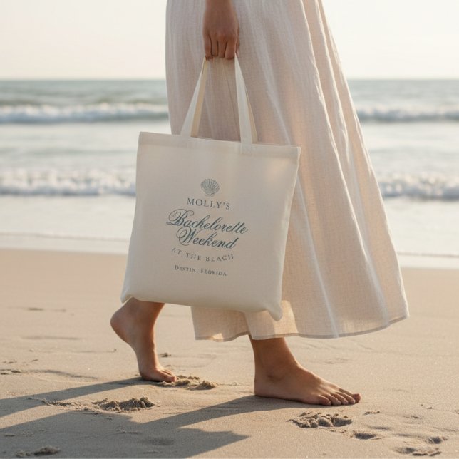 Bolso De Tela Despedida de soltera con conchas azules costeras (Coastal Blue Seashell Bachelorette Tote Bag)