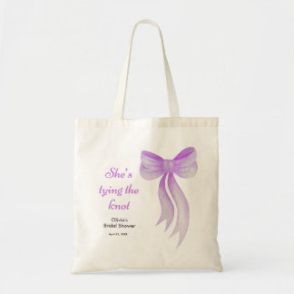 Bolso De Tela Despedida de soltera con lazo púrpura Ella está at