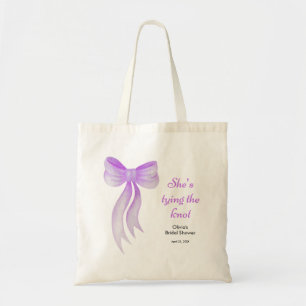 Bolso De Tela Despedida de soltera con lazo púrpura Ella está at