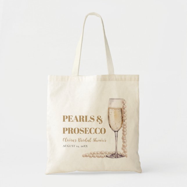 Bolso De Tela Despedida de Soltera con Perlas Modernas y Prosecc (Frente)