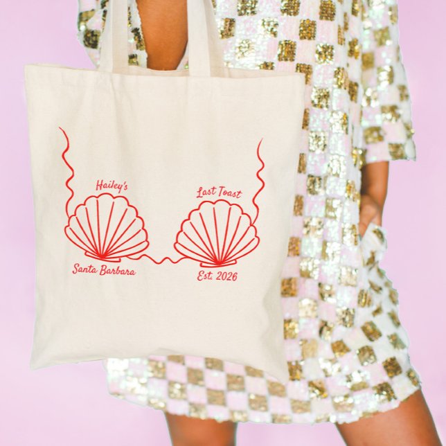 Bolso De Tela Despedida de soltera Mermaid Seashell Last Toast  (custom bachelorette tote bag last toast on the coast)