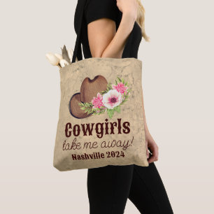 Bolso De Tela Despedida de Soltera Personalizada Vaquera Rosa Fl