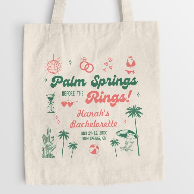 Bolso De Tela Despedida de soltera retro verde y rosa Palm Sprin (Subido por el creador)