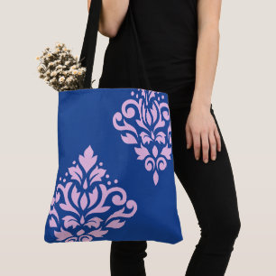 Bolso De Tela Desplazar el arte de Damask I rosado en azul