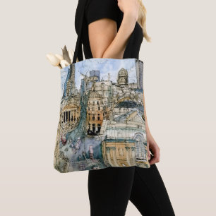 Bolso De Tela Destinos   Watercolor Vintage London Street